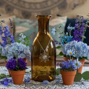 Amber Brown Glass Vase Decanter  8.5" tall Sun Trinket Milk Bottle Shape